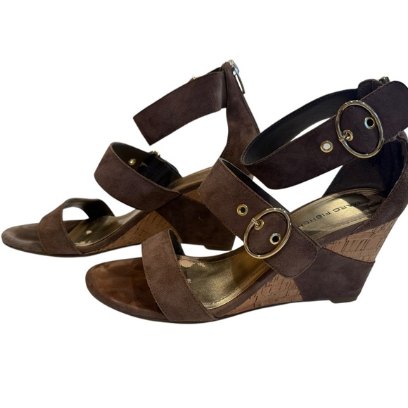 Mark Fisher Camber 8.5 Dark Brown Suede Cork Wedge Sandals - Picture 2 of 6